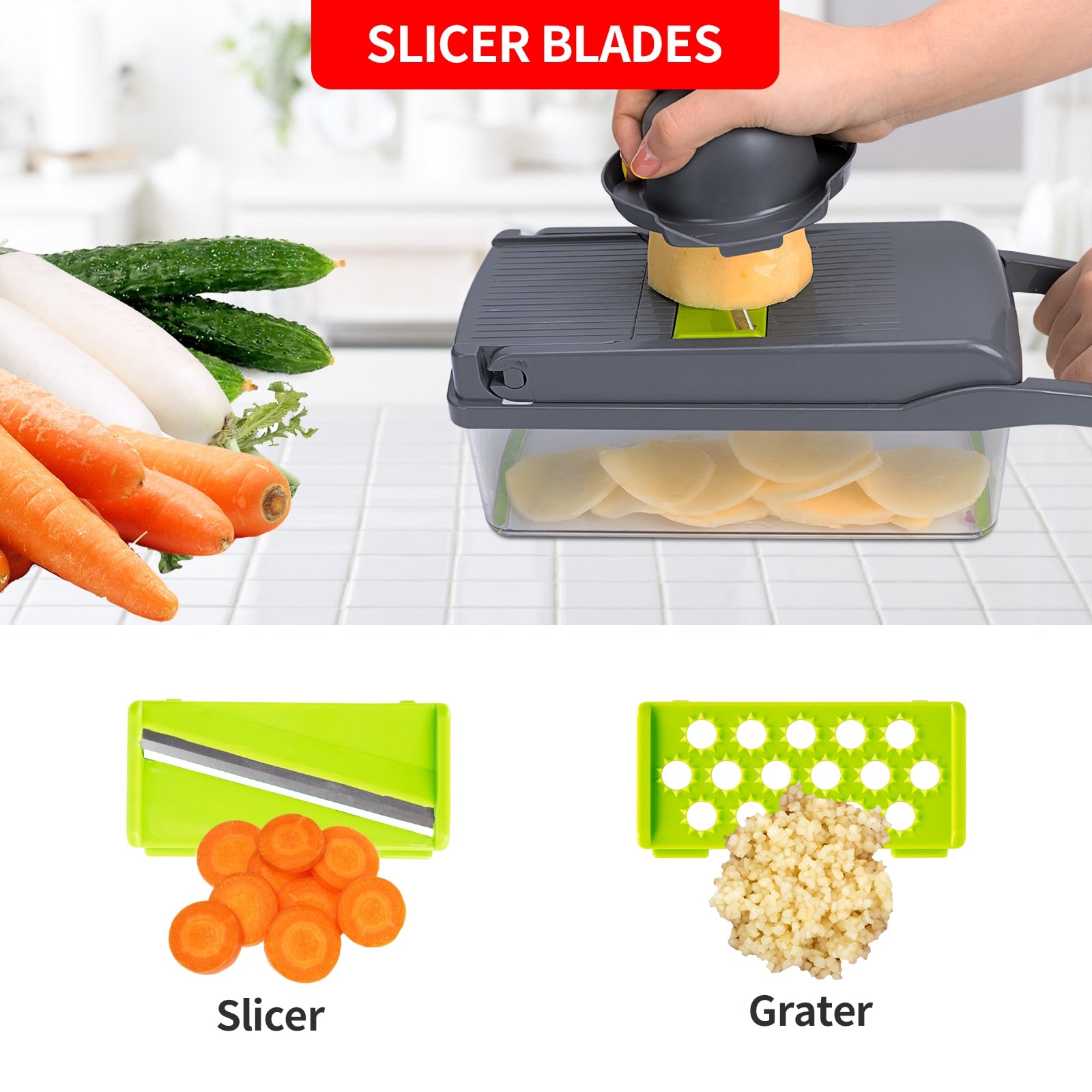 1Pc Green Black 12 in 1 Multifunctional Vegetable Slicer Cutter Shredders  Slicer With Basket Fruit Potato Chopper Carrot Grater